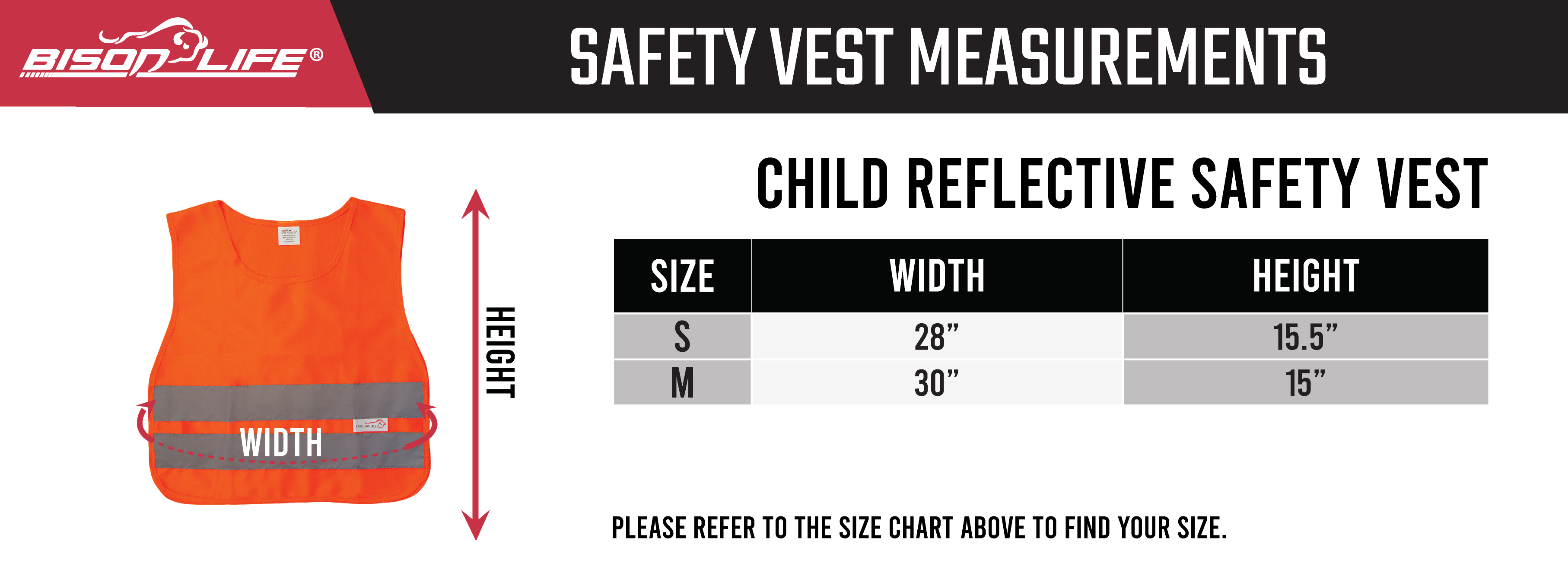 Child Reflective Safety Vest Size Chart