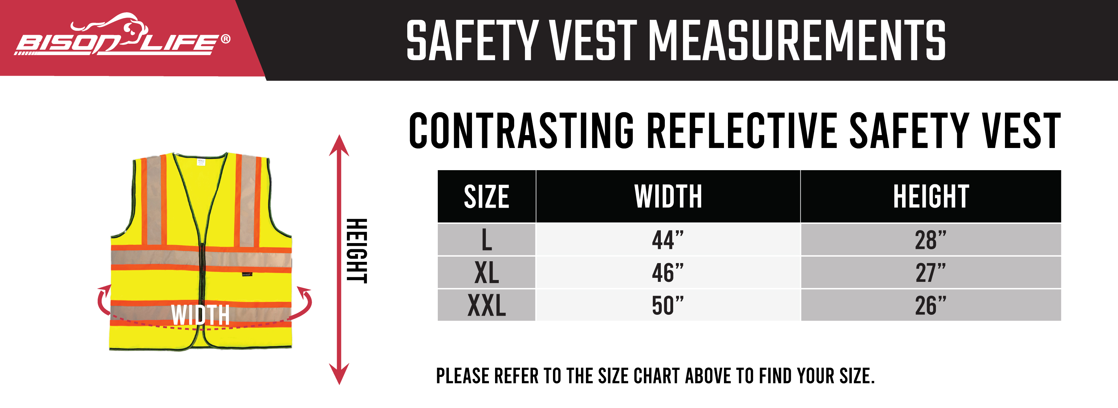 Safe Handler Zippered Reflective Safety Vest Size Chart