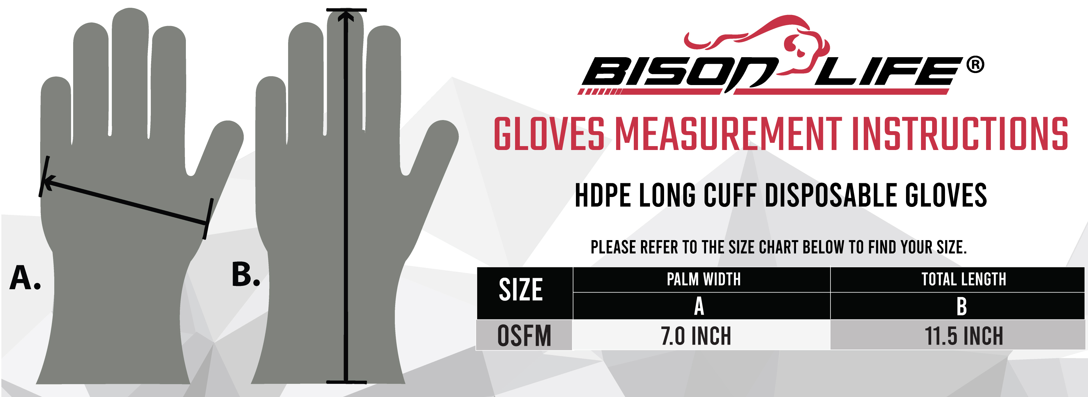Disposable Food Handling Long Cuff Poly Gloves Size Chart