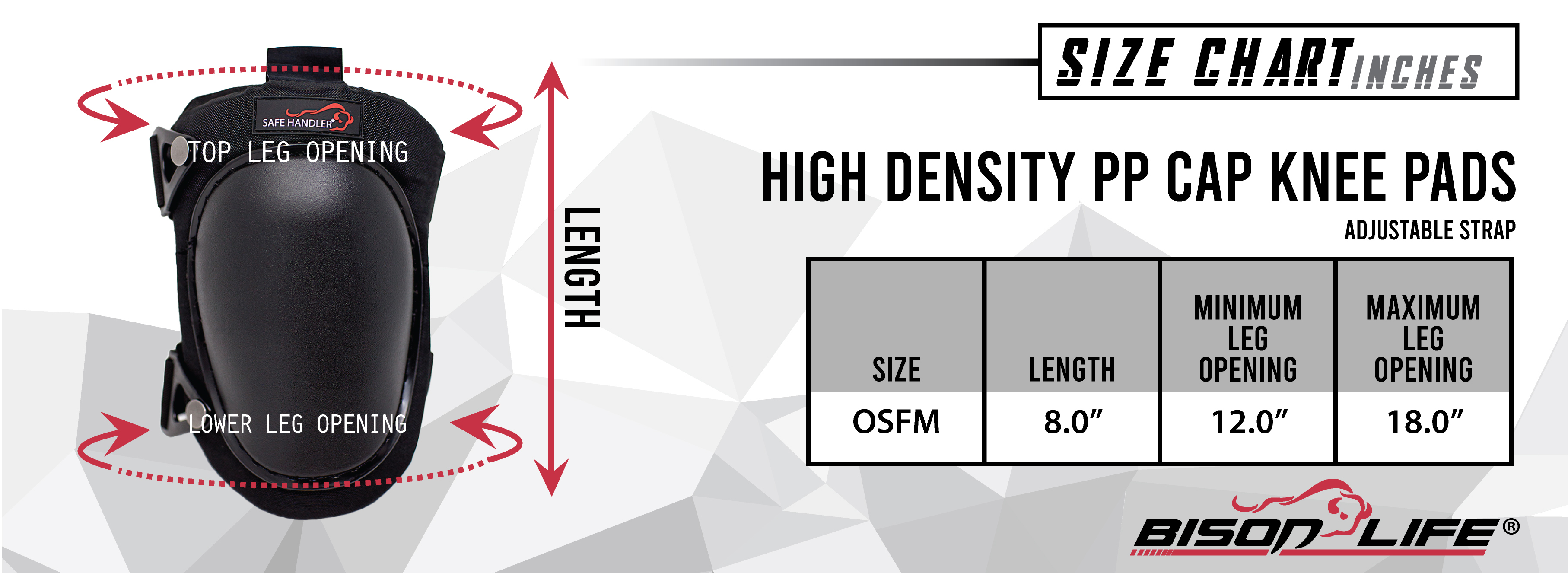 Safe Handler High Density PP Cap Knee Pada Size Chart