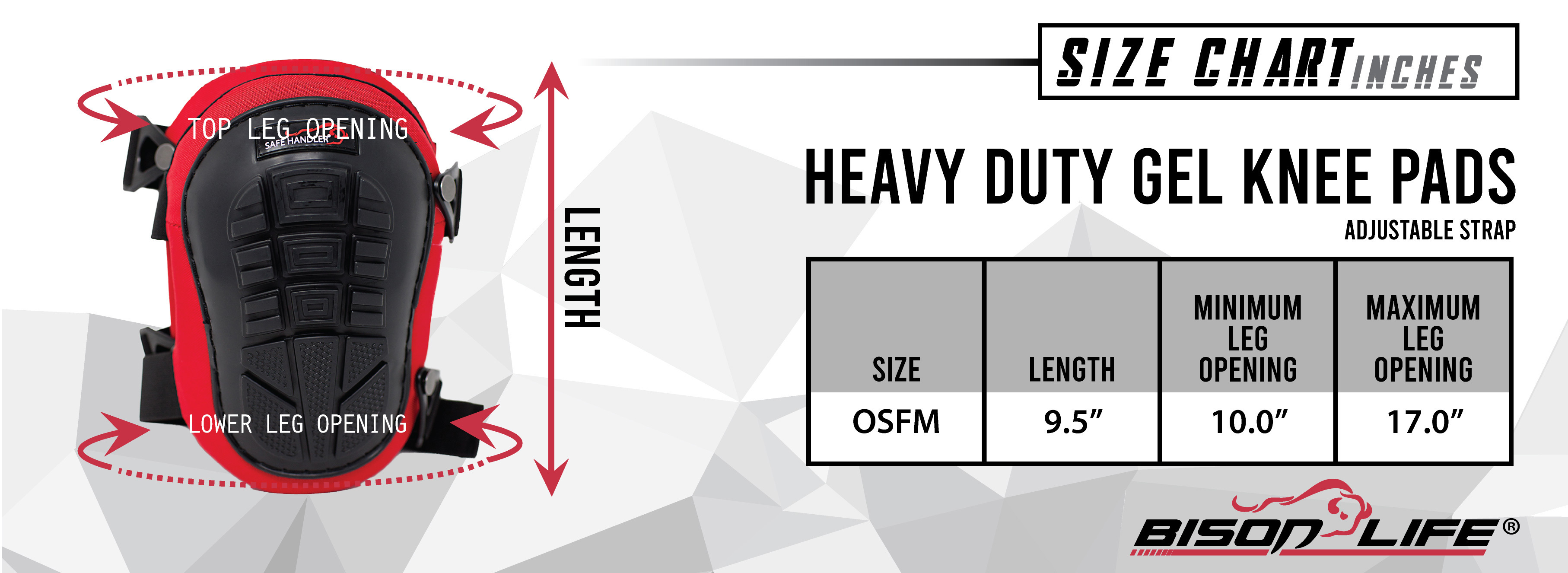 Safe Handler Heavy Duty Gel Knee Pads Size Chart