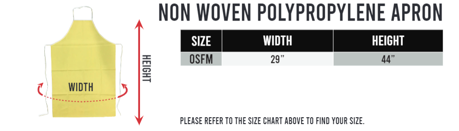 Non woven Polypropylene Apron Size Chart