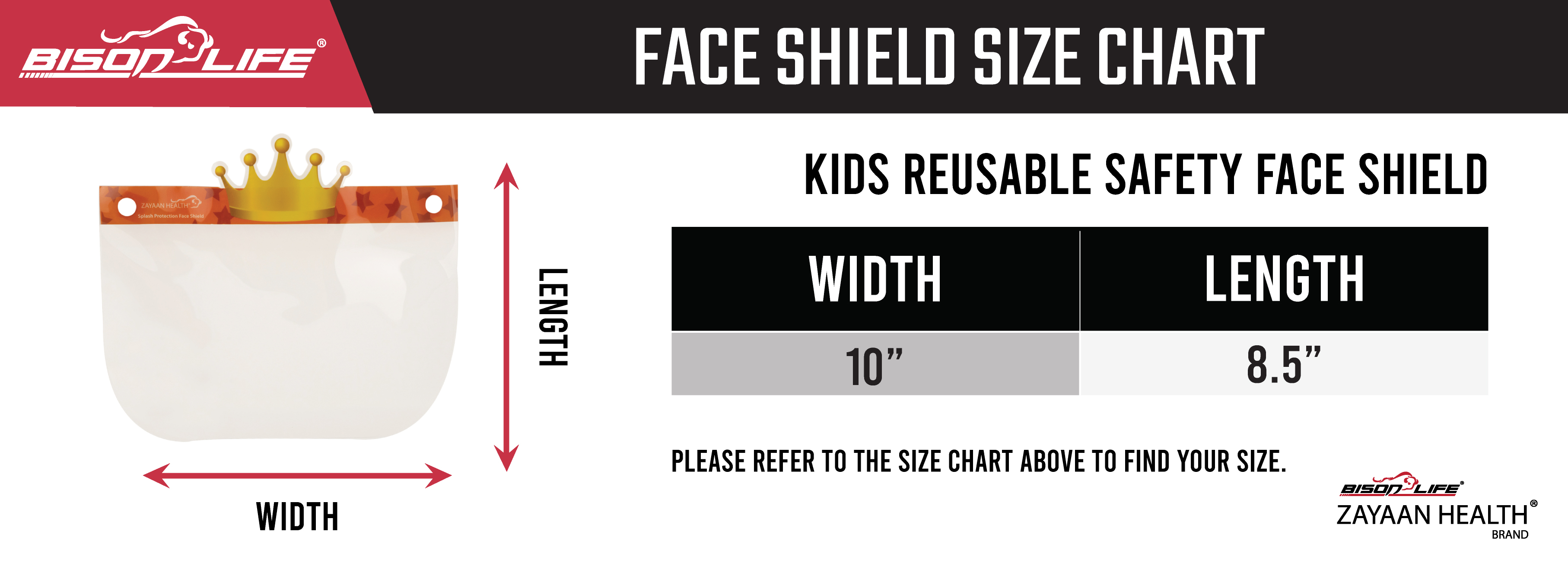 Zayaan Health Kids Reusable Face Safety Shield Size Chart