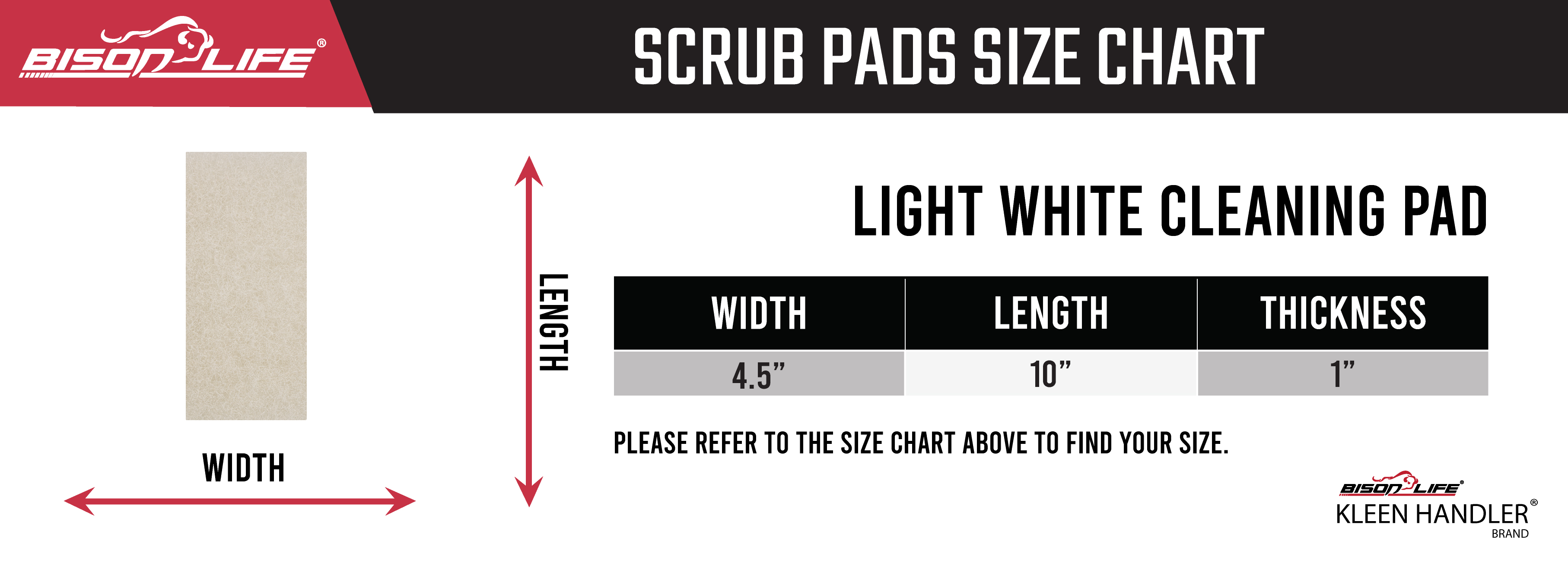 Light White Cleaning Pad Size Chart