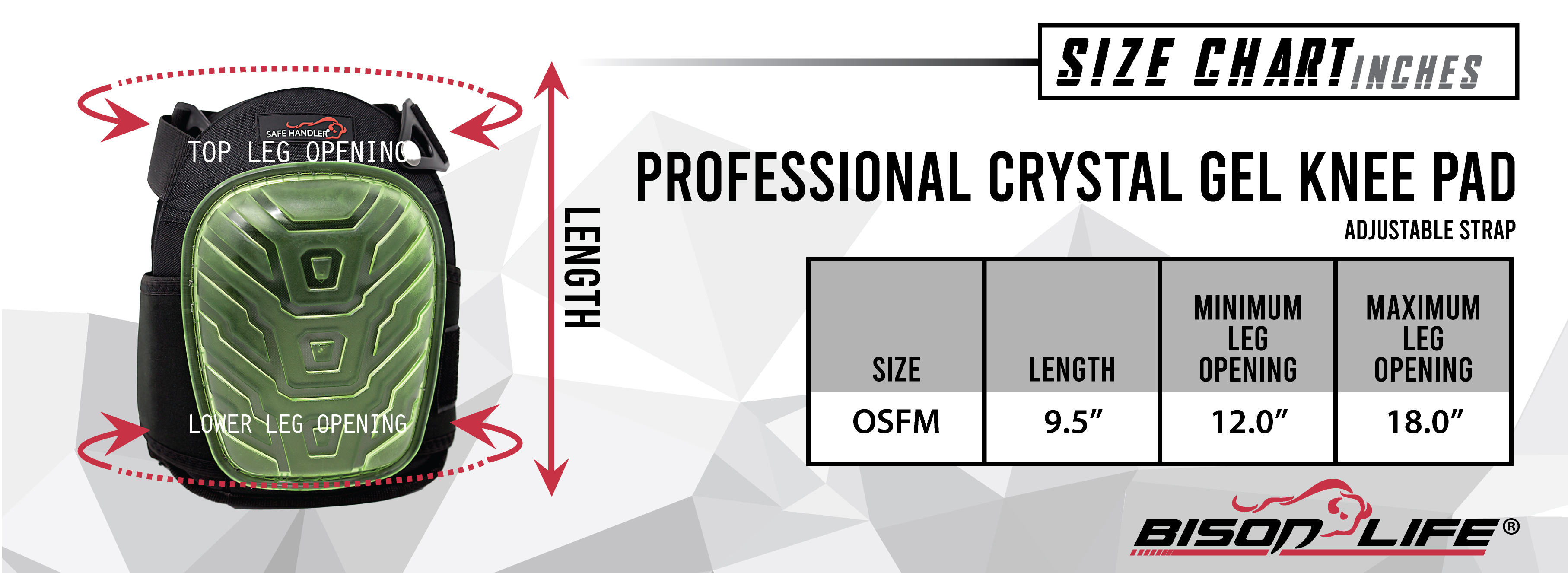 Safe Handler Professional Crystal Gel Knee Pads Size Chart