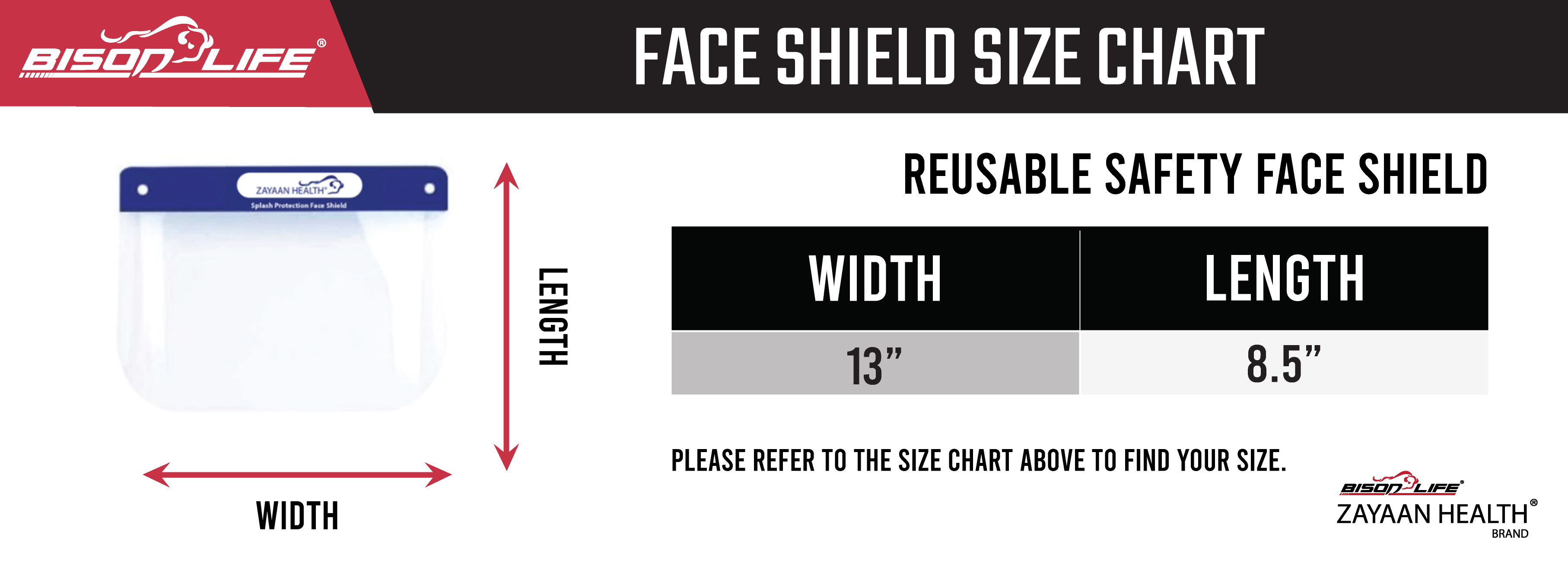 Zayaan Health Reusable Safety Face Shield Size Chart