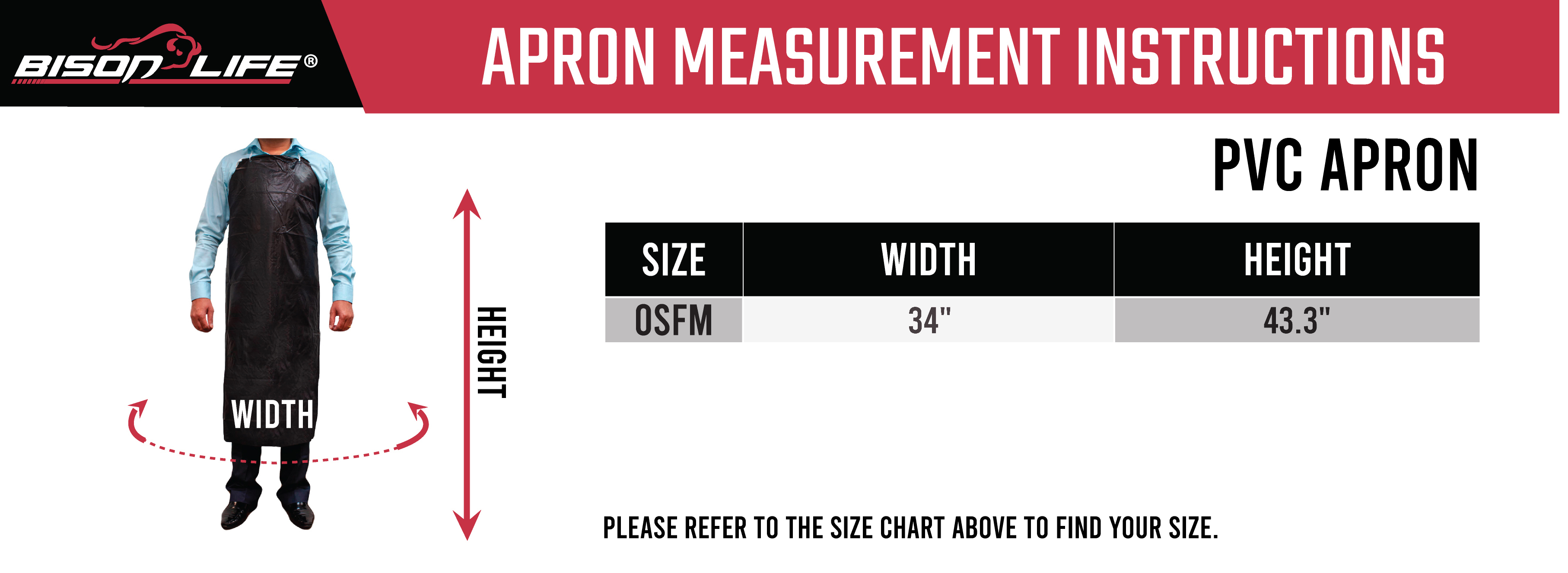 Safe Handler PVC Apron Size Chart