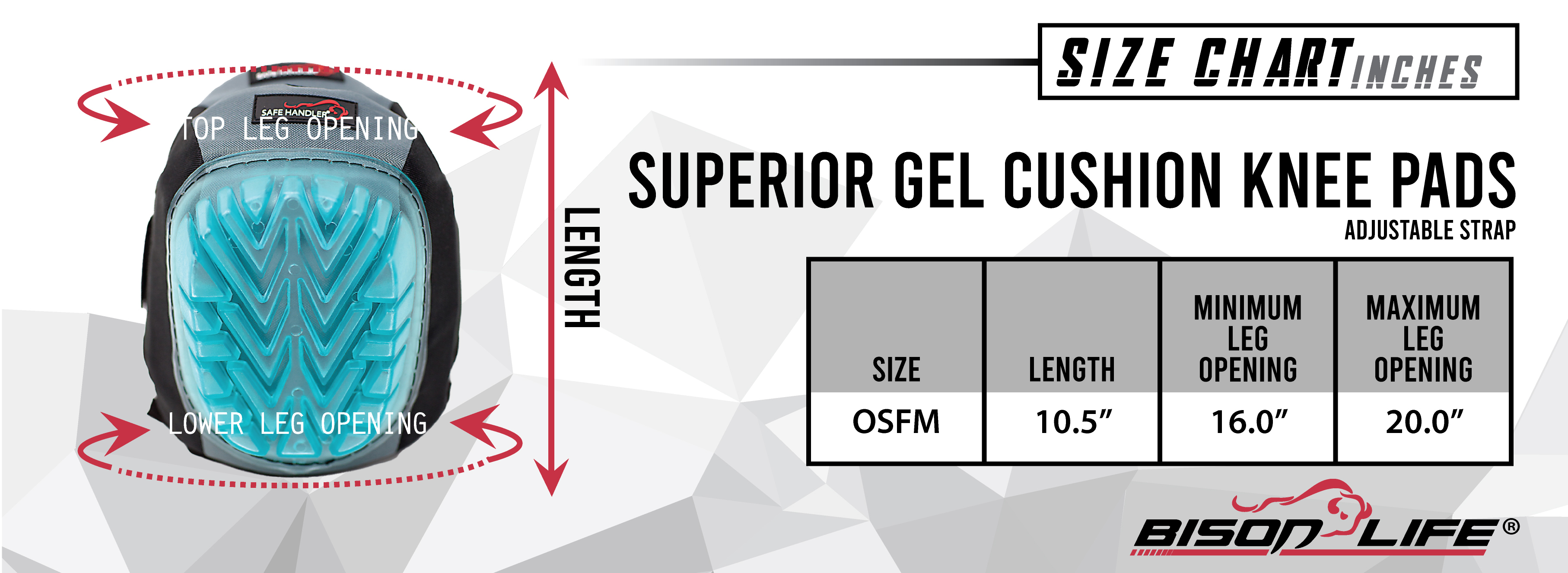 Safe Handler Superior Gel Cushion Knee Pads Size Chart