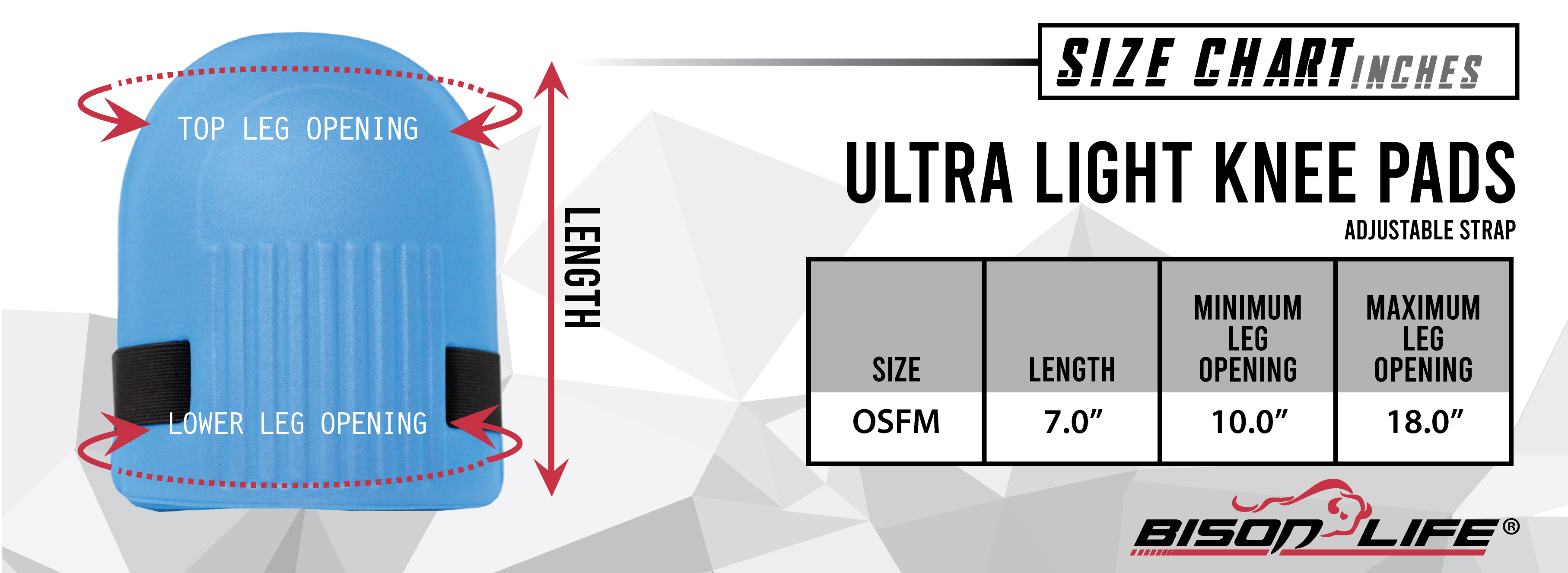 Ultra Light Knee Pads Size Chart