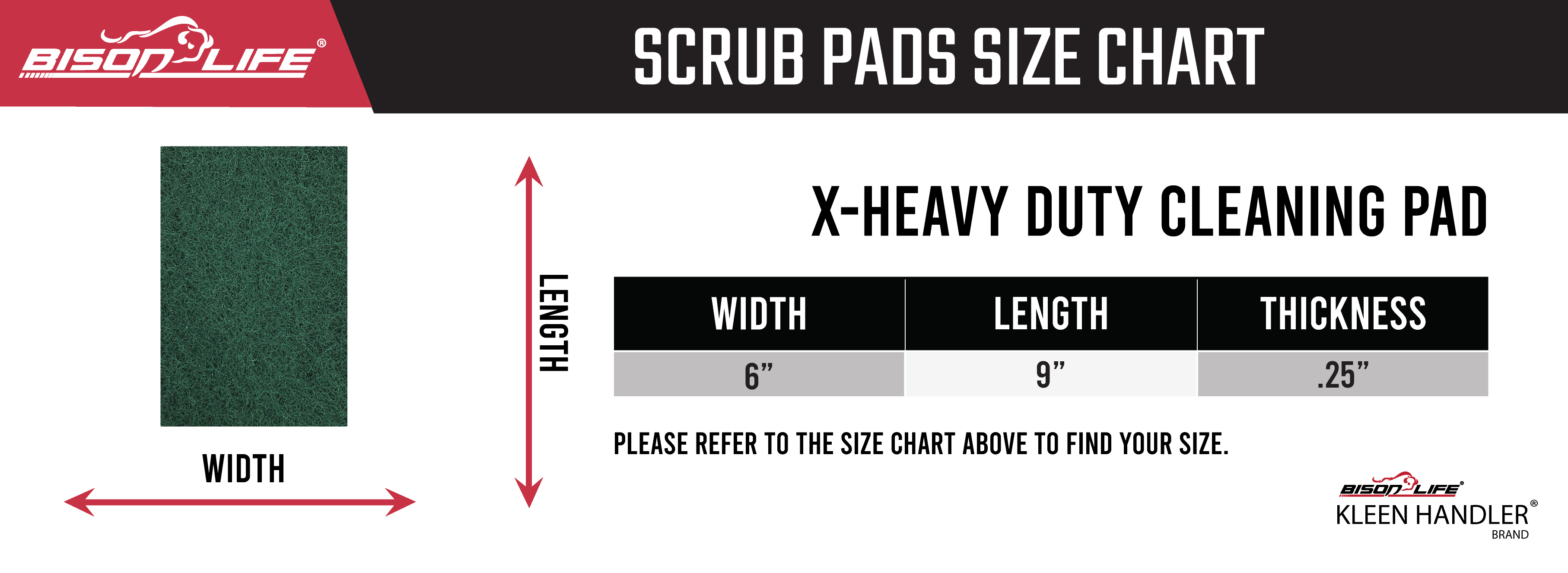 scrub pad size chart
