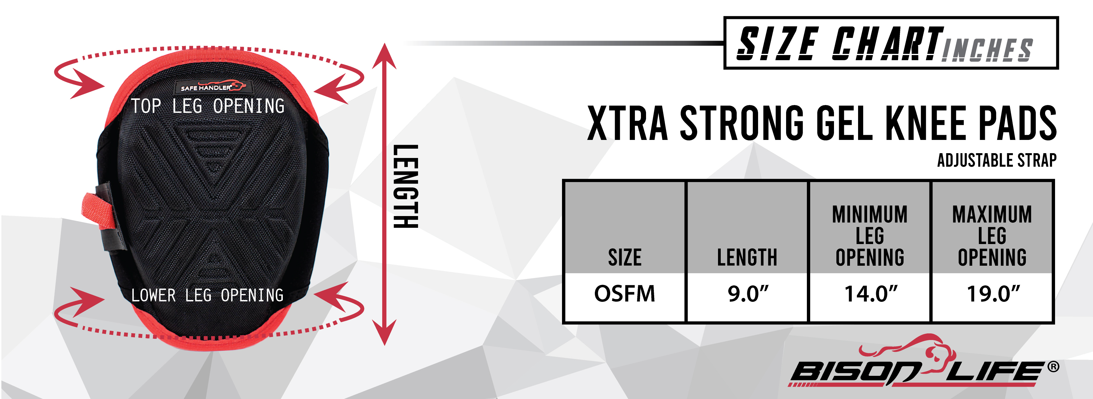 Safe Handler Xtra Strong Gel Knee Pads Size Chart