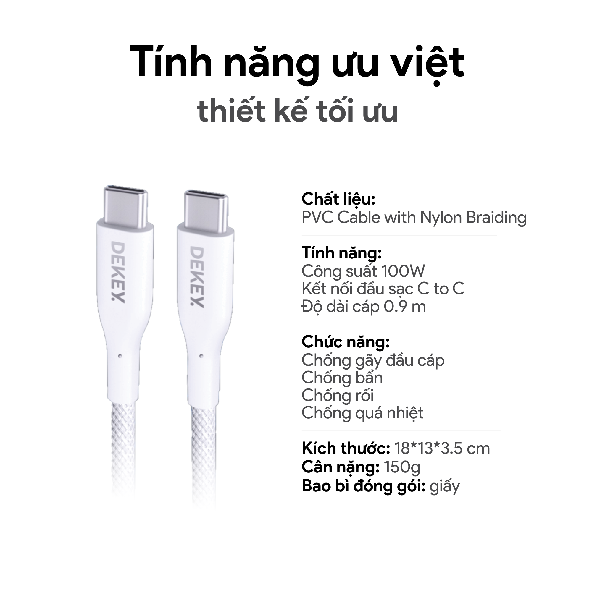 Cáp Dekey Power Pioneer Cáp USB Type C sang Type C, 100W 7