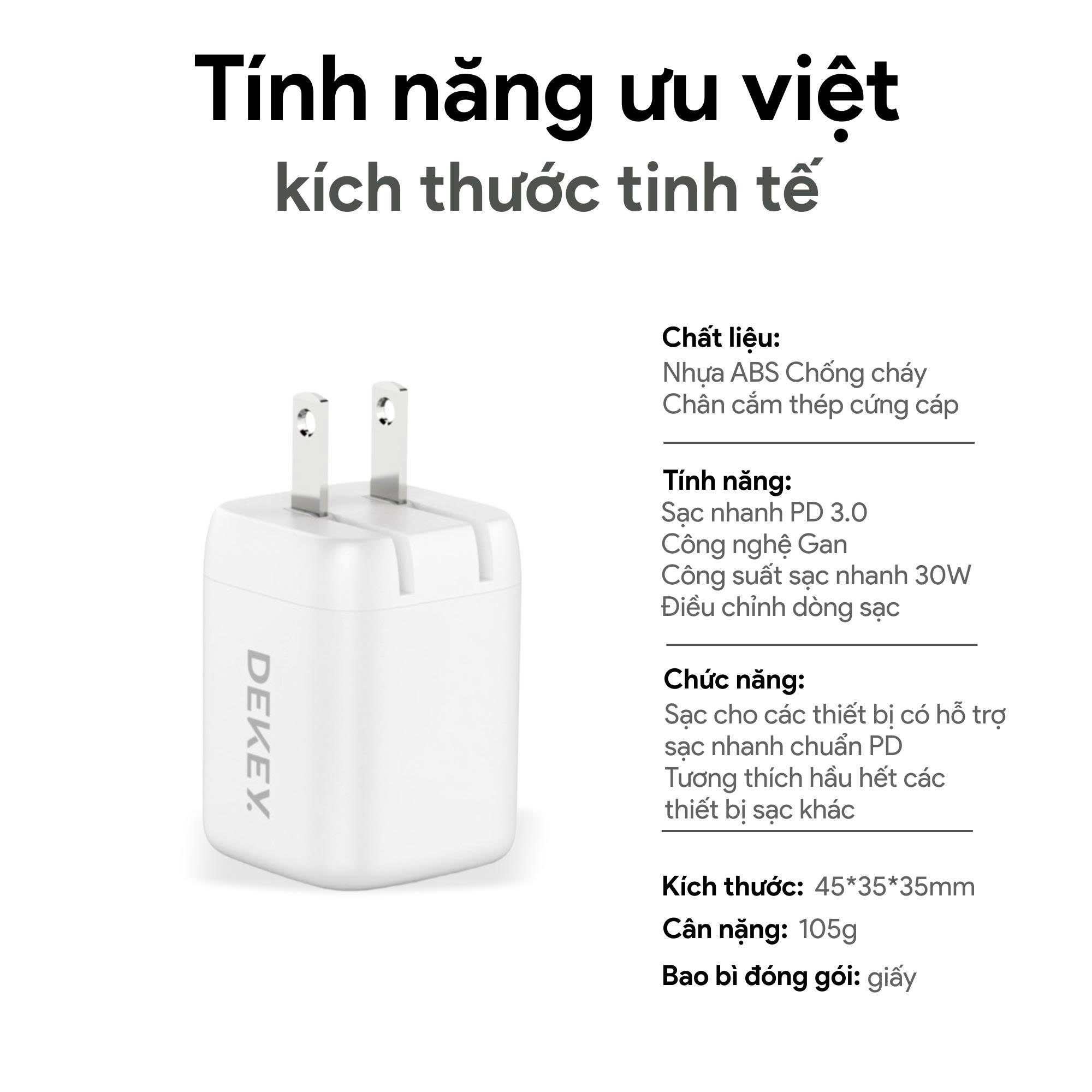 Cốc sạc Dekey Power Pioneer 30W 1 Cổng USB-C 8