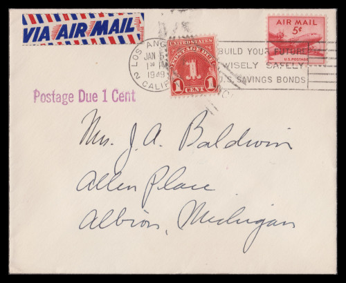 USA Tied Airmail Label & Postage Due 01JAN1949