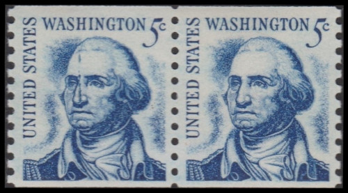 USA 5c Washington Coil Pair, Plate Crack on left stamp