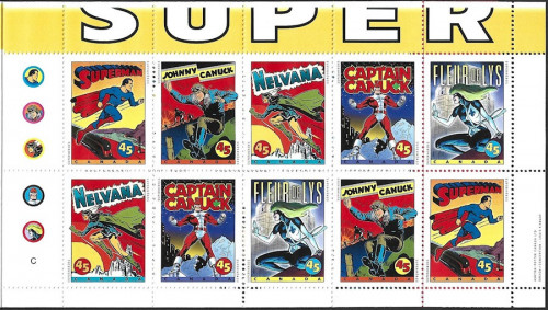 Canada Superheroes Booklet Scott Nr 1579-83 (1995) pane of stamps
