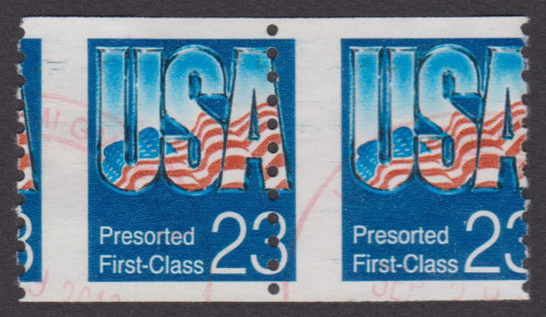 USA #2607 cancelled coil pair, shifted perforations