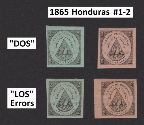 1865 Honduras #1-2 'DOS' & 'LOS'
