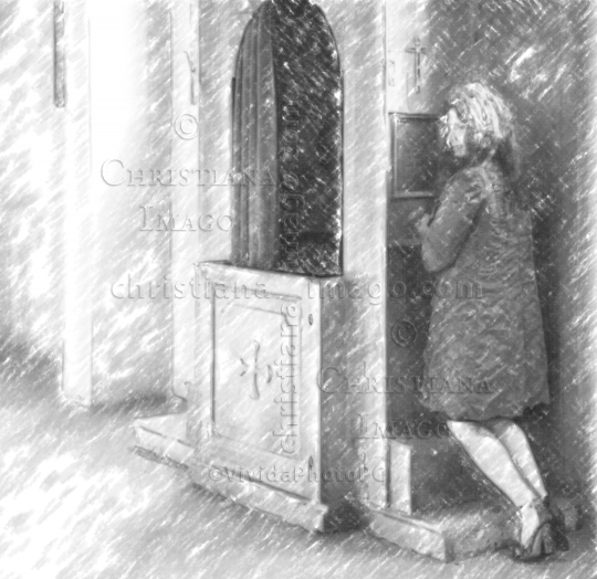 ILLUSTRATION Woman confessing at the confessional