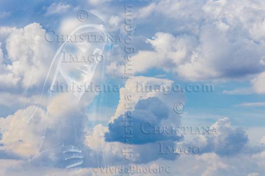 Blessed Virgin Mary on Sky background