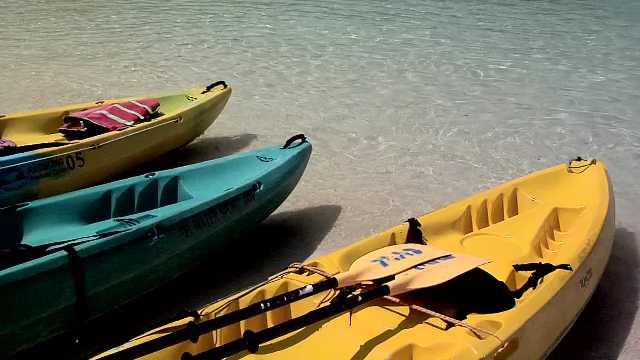 Phi Phi Island, Thailand, Colorful Rubber Paddle Boats on Ao Ton Sai Beach, 2000s