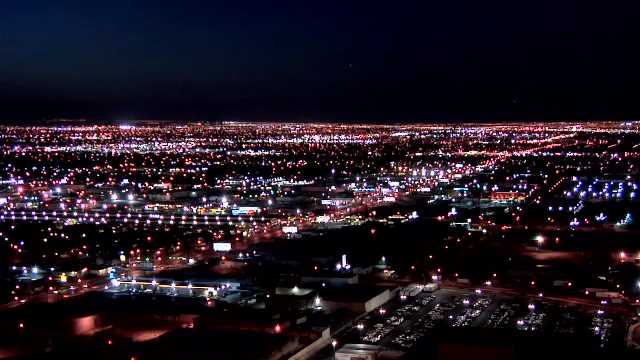 Las Vegas, Birds Eye View of Las Vegas by Night looking West, USA, 2000s