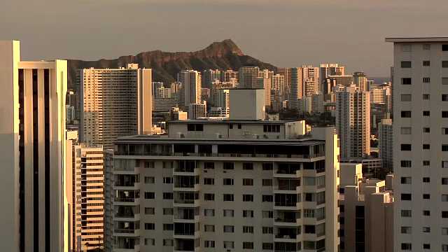 Elevated View of Honolulu towards Diamond Head, Hawaii, USA, 2000s