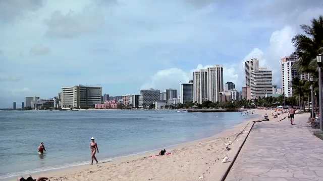 Waikiki Beach with Hotel Row, Honolulu, Hawaii, USA, 2000s