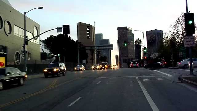 POV on Ramp of Hollywood Freeway 101 early Evening in Los Angeles, USA ...