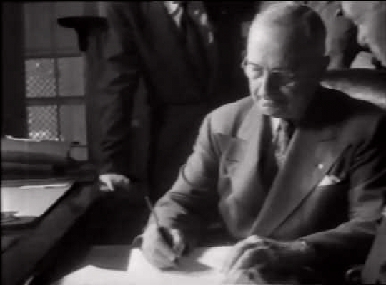 President Harry Truman Signs Selective Service Bill, Secretary of Defence, George Marshall, USA, 1951