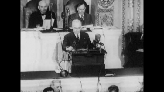 President Harry Truman Speech on Supporting Greece and Turkey From Communist Aggression, United States Congress, USA, 1940s - 070379-0021 