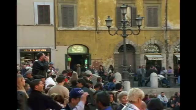 Rome, people on steps, orange house, lamp post, moody, shot on Eastman Kodak film