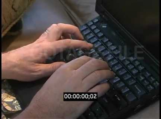 Typing on Laptop Computer, Close-Up, Wealthy Businessman on Yacht, USA, 2000s