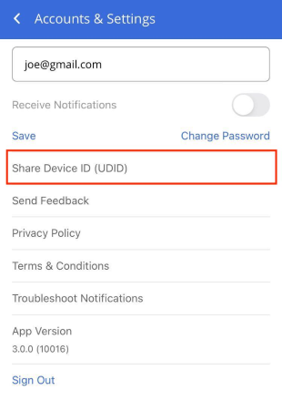 Share Device ID (UDID)