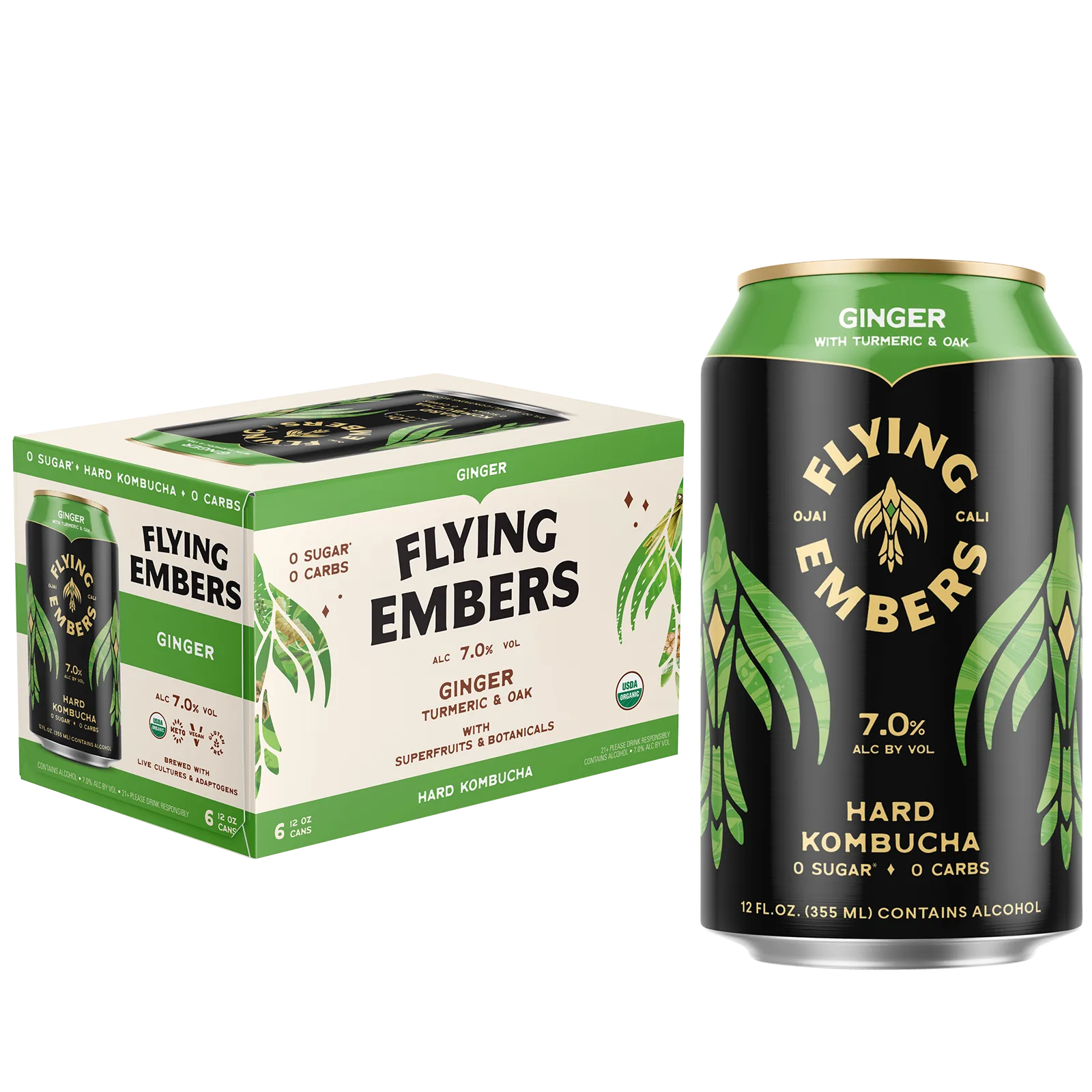Flying Embers Ginger Hard Kombucha 6pk 12oz Can 7.0% ABV