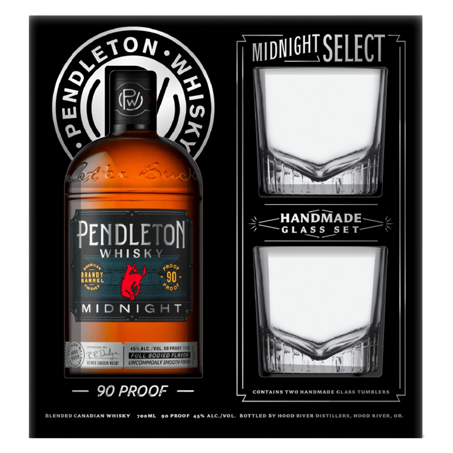 Pendleton Midnight with Two Rocks Glasses Canadian Whiskey (90 Proof