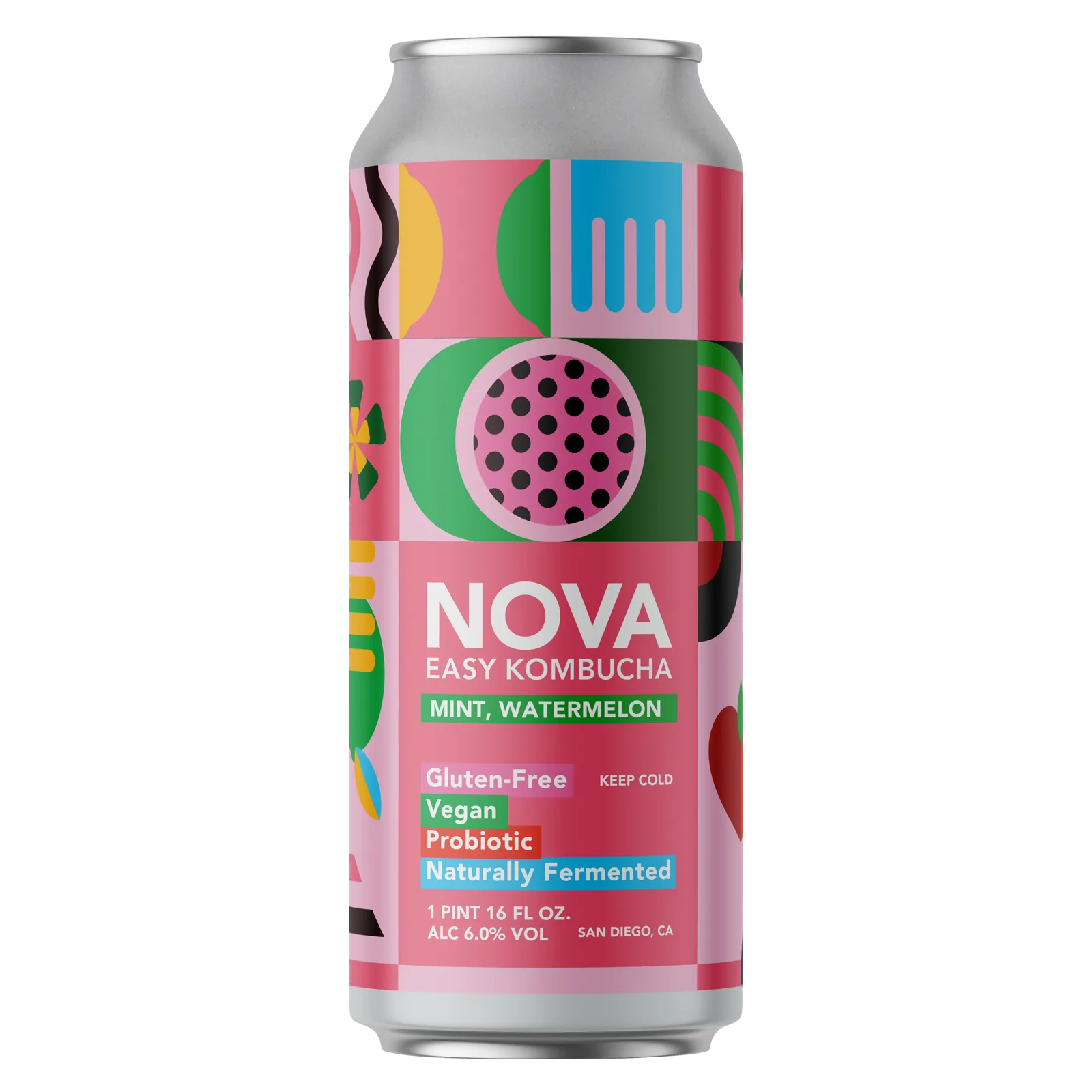 NOVA Easy Kombucha Mint Watermelon Single 16oz Can