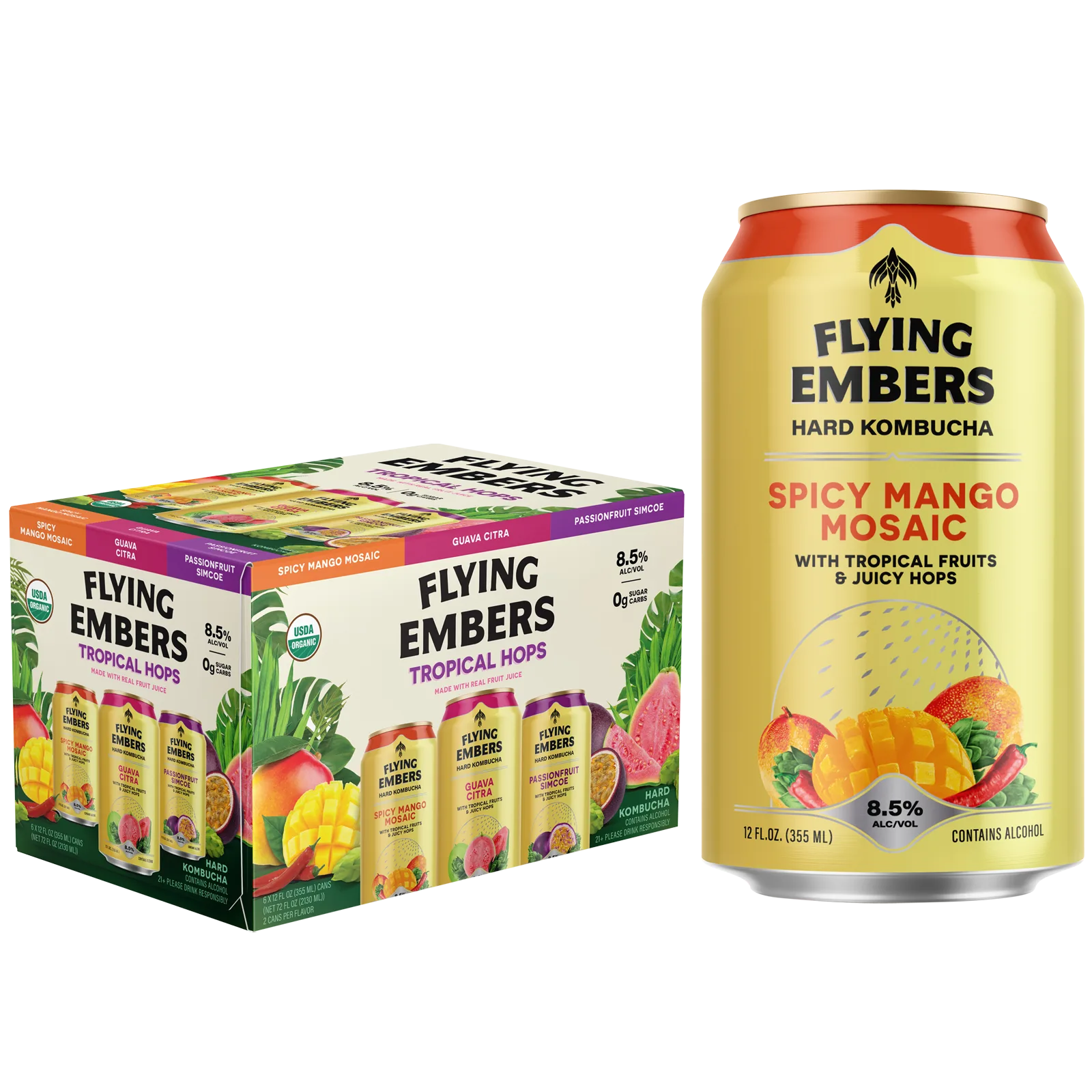 Flying Embers Hard Kombucha Tropical Hops Mix Pack 6pk 12oz Can 8.5% ABV