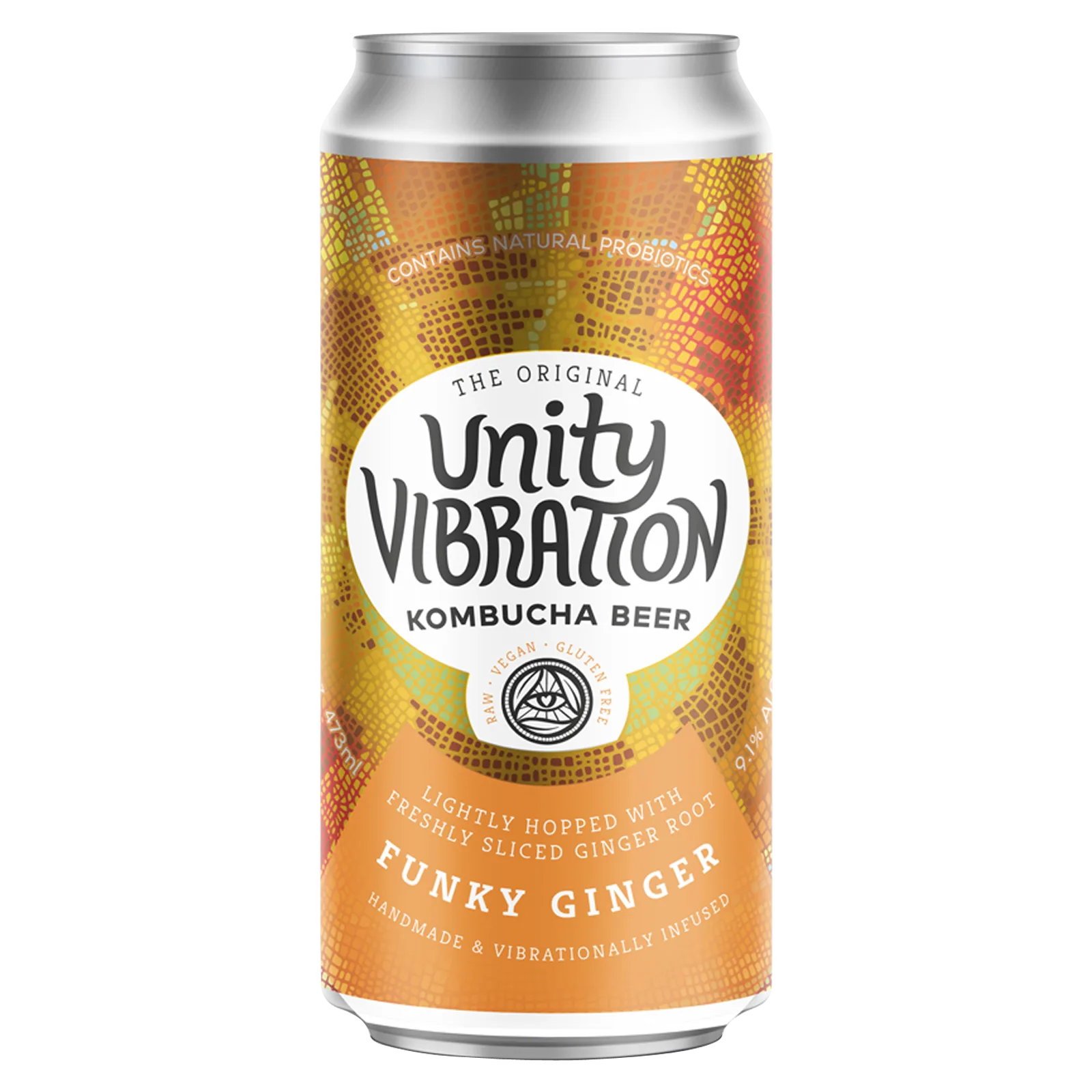 Unity Vibration Kombucha Beer Funky Ginger Single 16oz Can