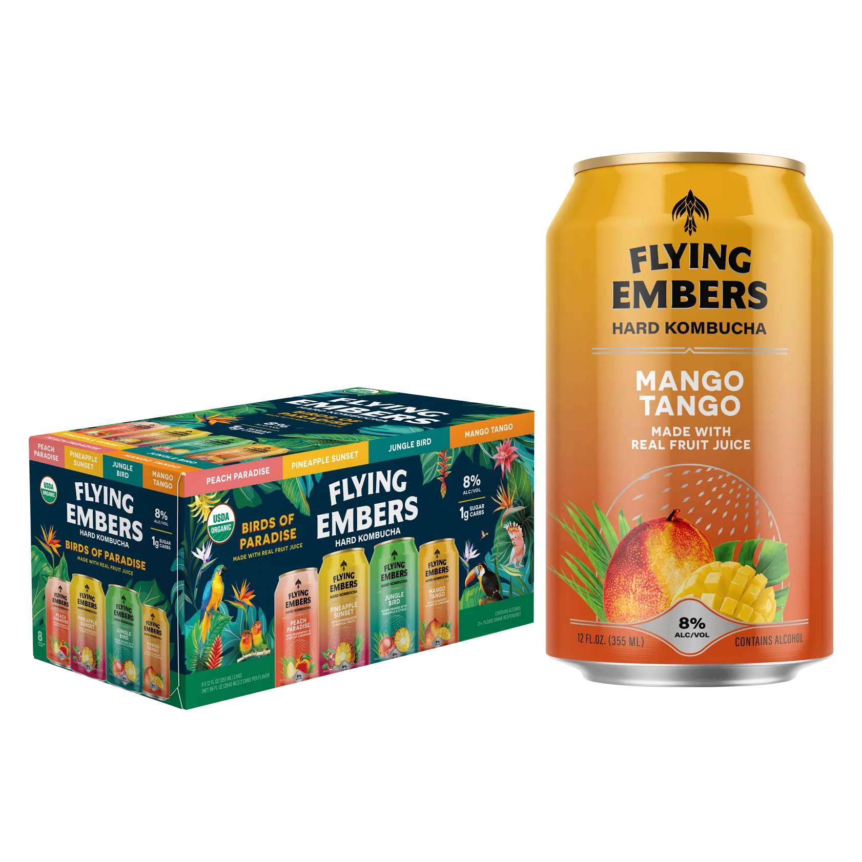 DNU USE 107046 Flying Embers  Hard Kombucha Birds of Paradise 8pk 12oz Can 8.0% ABV