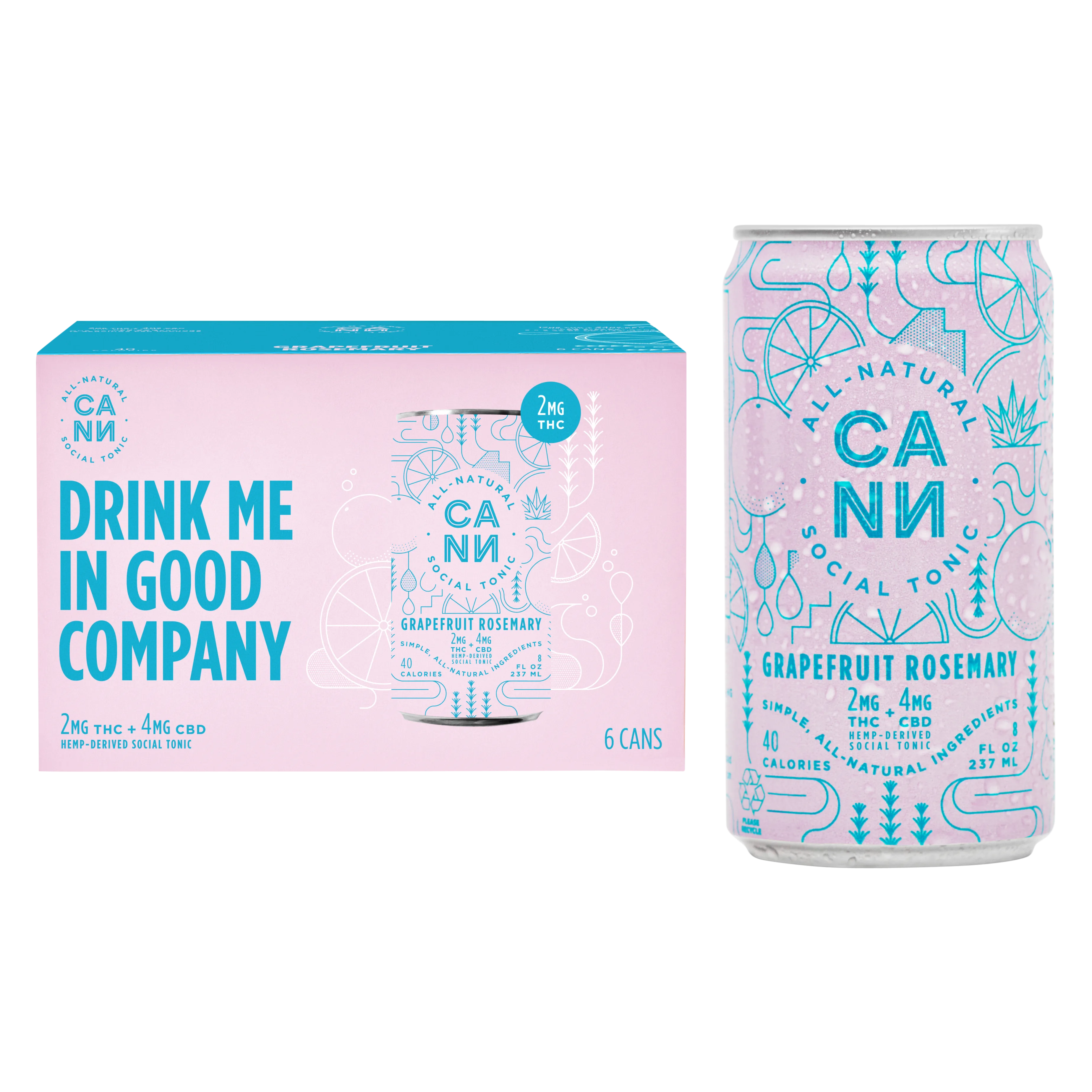 Cann Grapefruit Rosemary 2mg THC 4mg CBD Seltzer 6pk 8oz Can