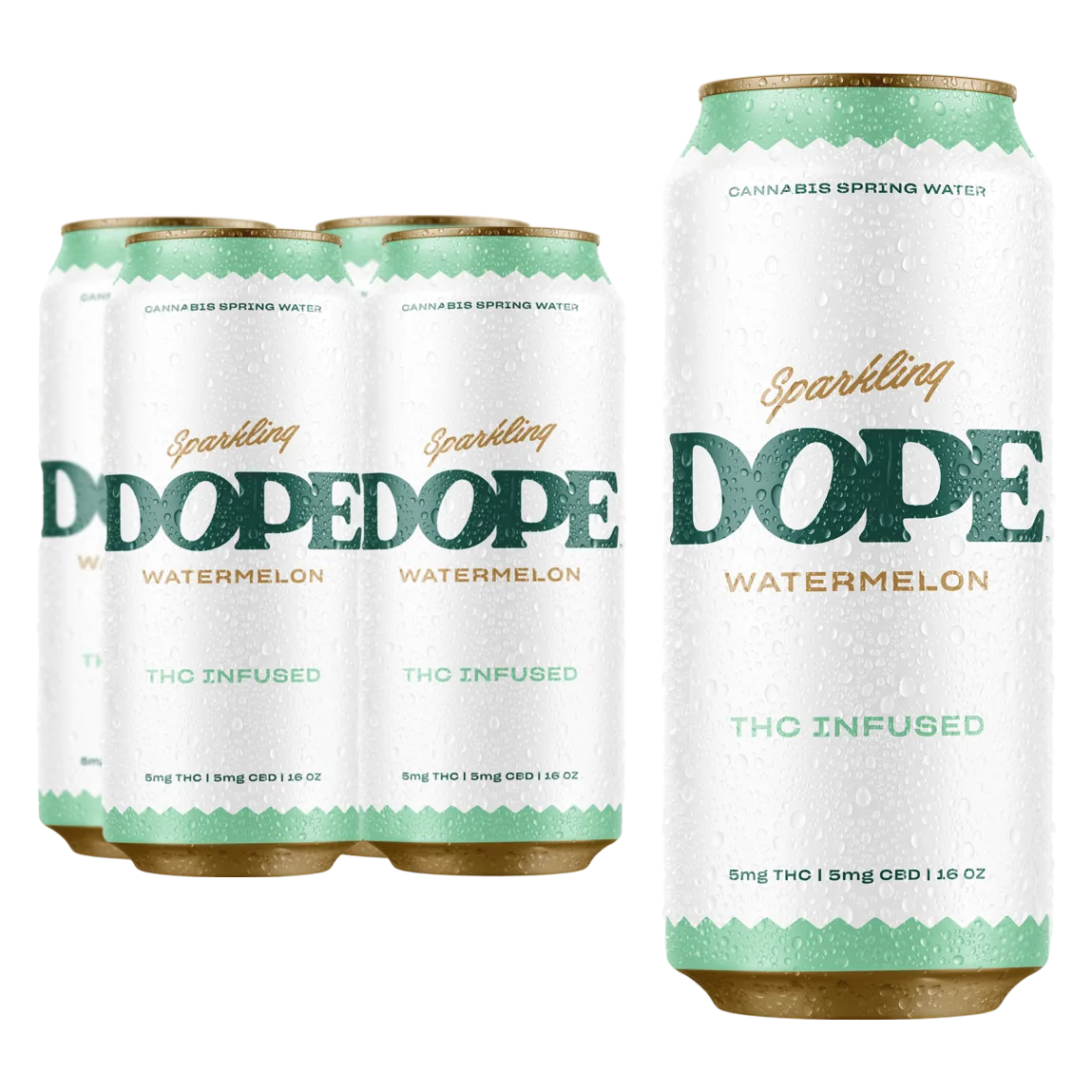DOPE Sparkling Spring Water Watermelon 5mg THC 5mg CBD 4pk 16oz Can
