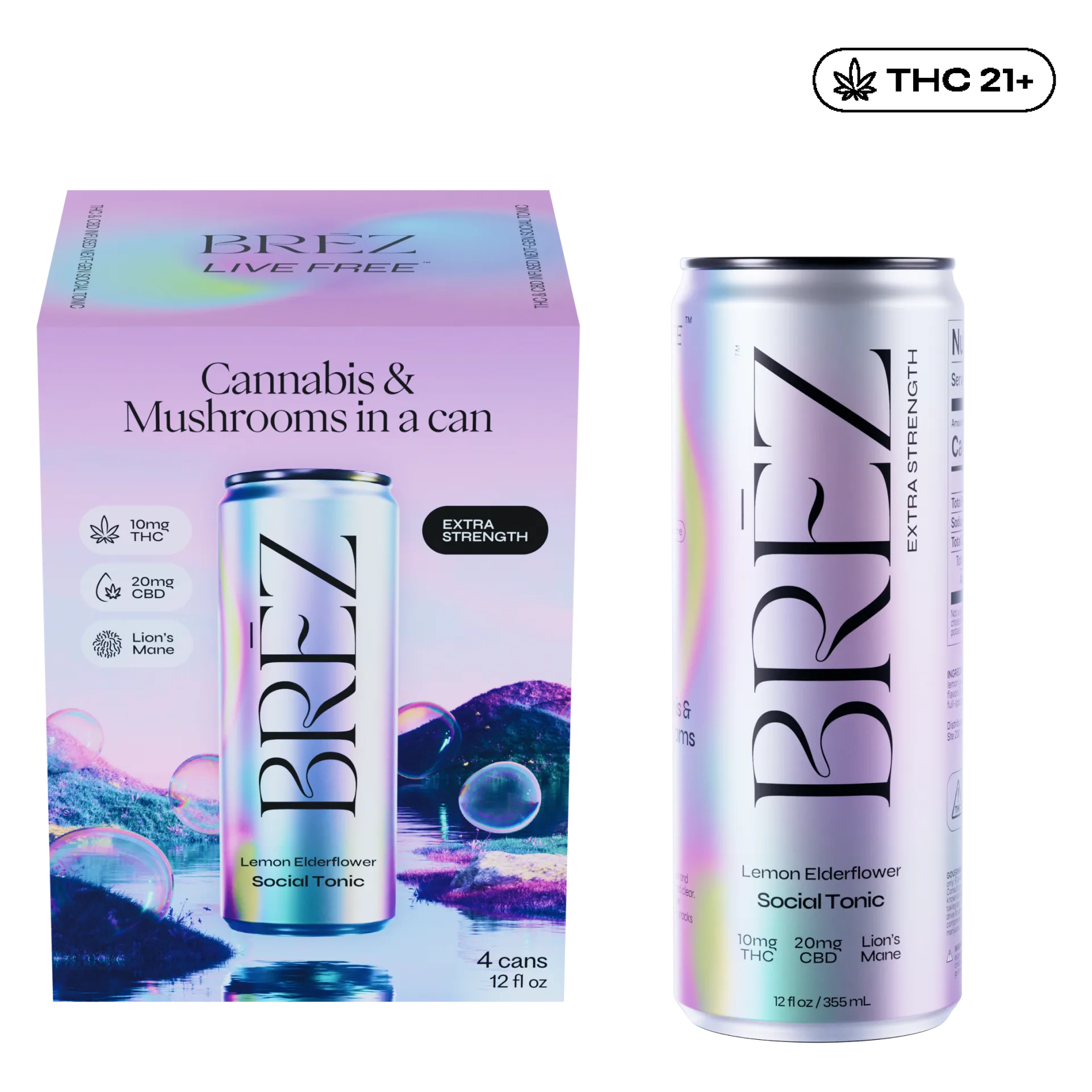 BREZ Extra Strength 10mg THC 2200mg Lions Mane Social Tonic 4pk Can