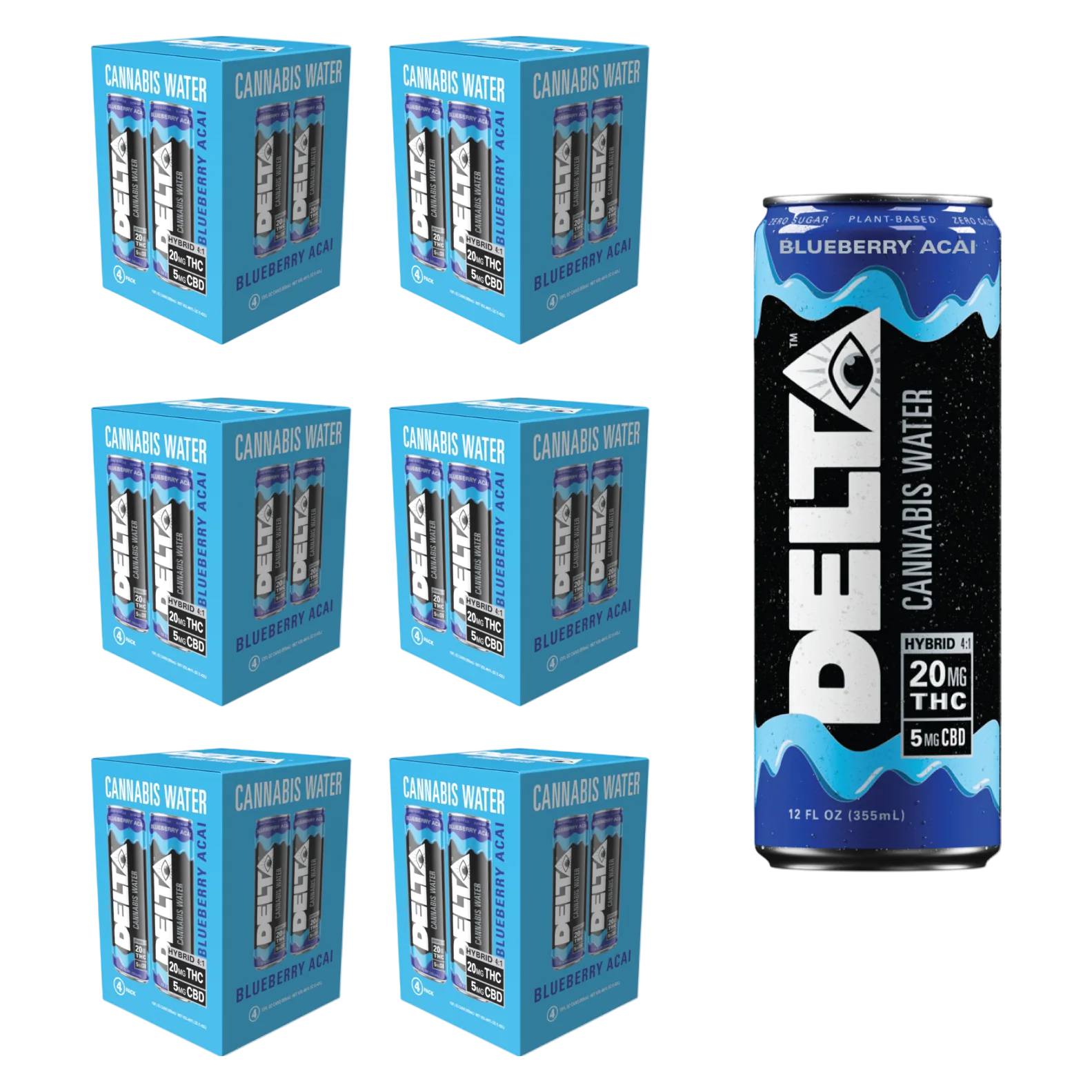 Delta 20mg THC Blueberry Acai Cannabis Water 24pk Can
