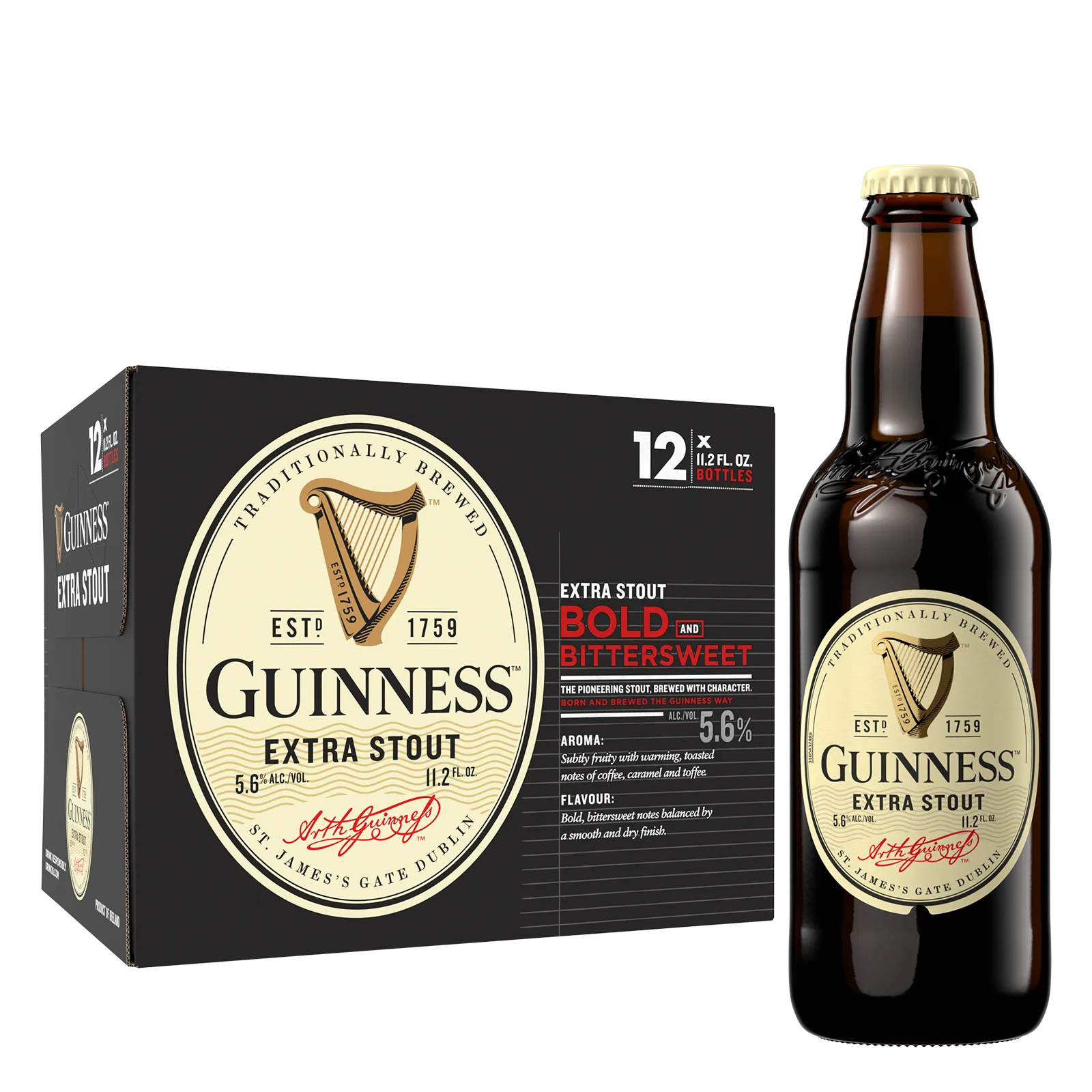 Guinness Extra Stout 12pk 11.2oz Btls 5.6% ABV