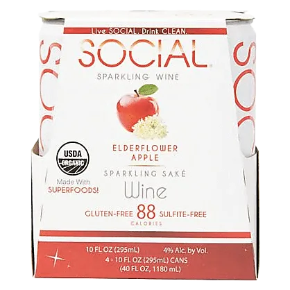 Social Sparkling Wine - Elderflower & Apple (4PK