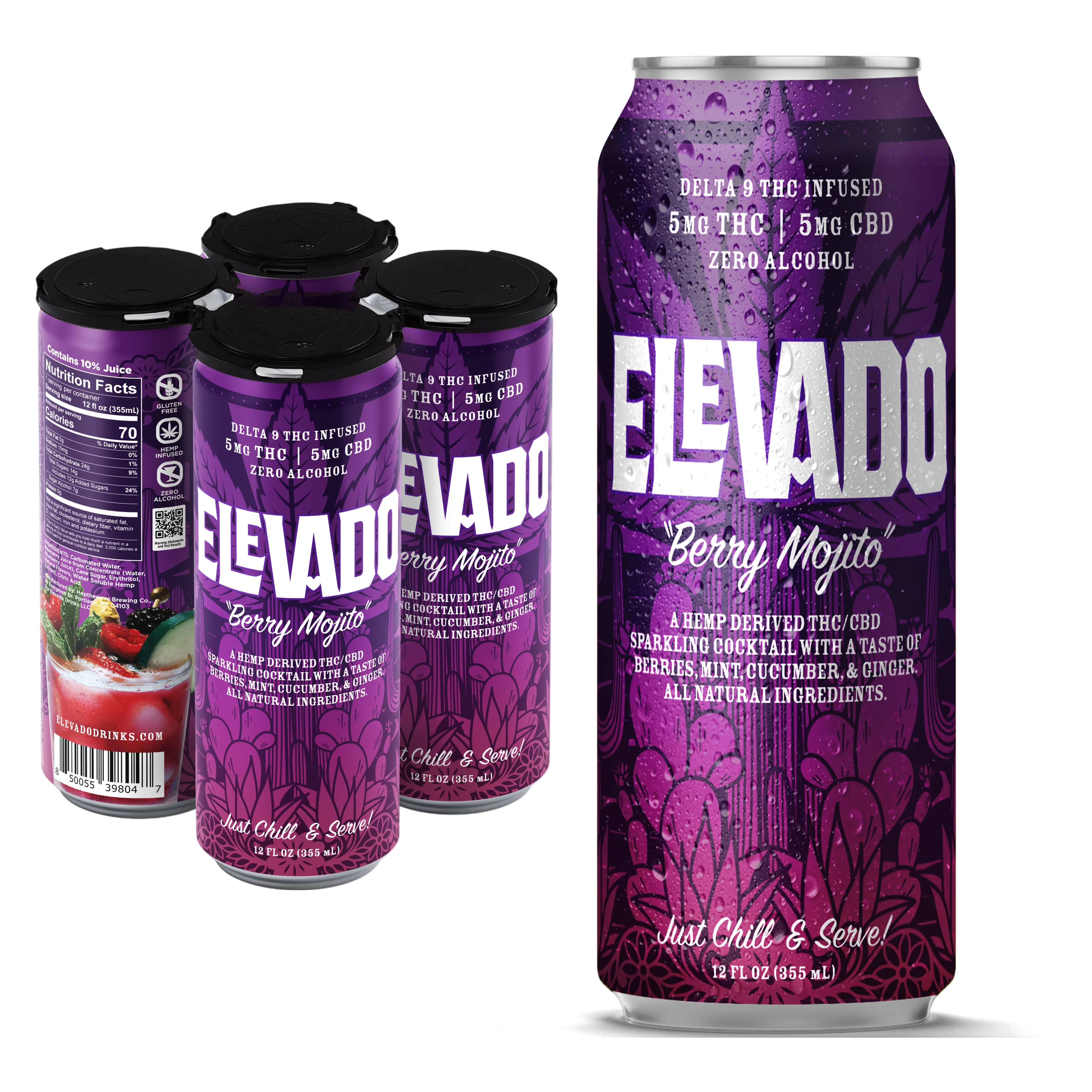Elevado THC 5mg Berry Mojito Cocktail 4pk Can