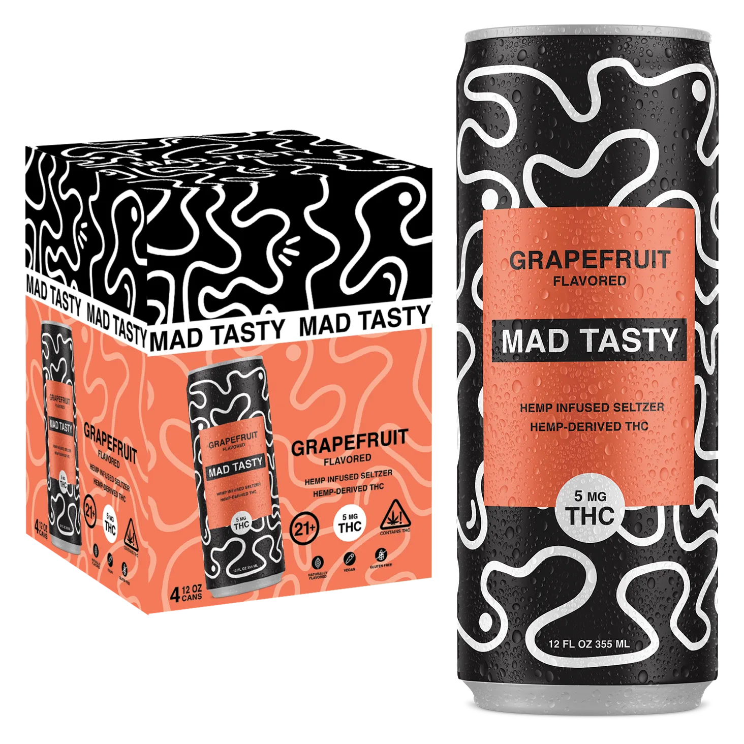 Mad Tasty 5mg THC Grapefruit Seltzer 4pk Cans