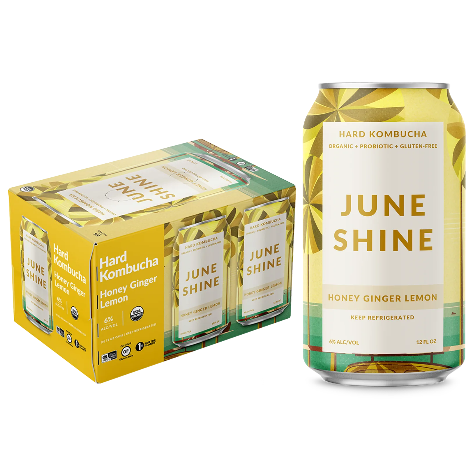 JuneShine Honey Ginger Lemon Hard Kombucha 6pk 12oz Can 6.0% ABV