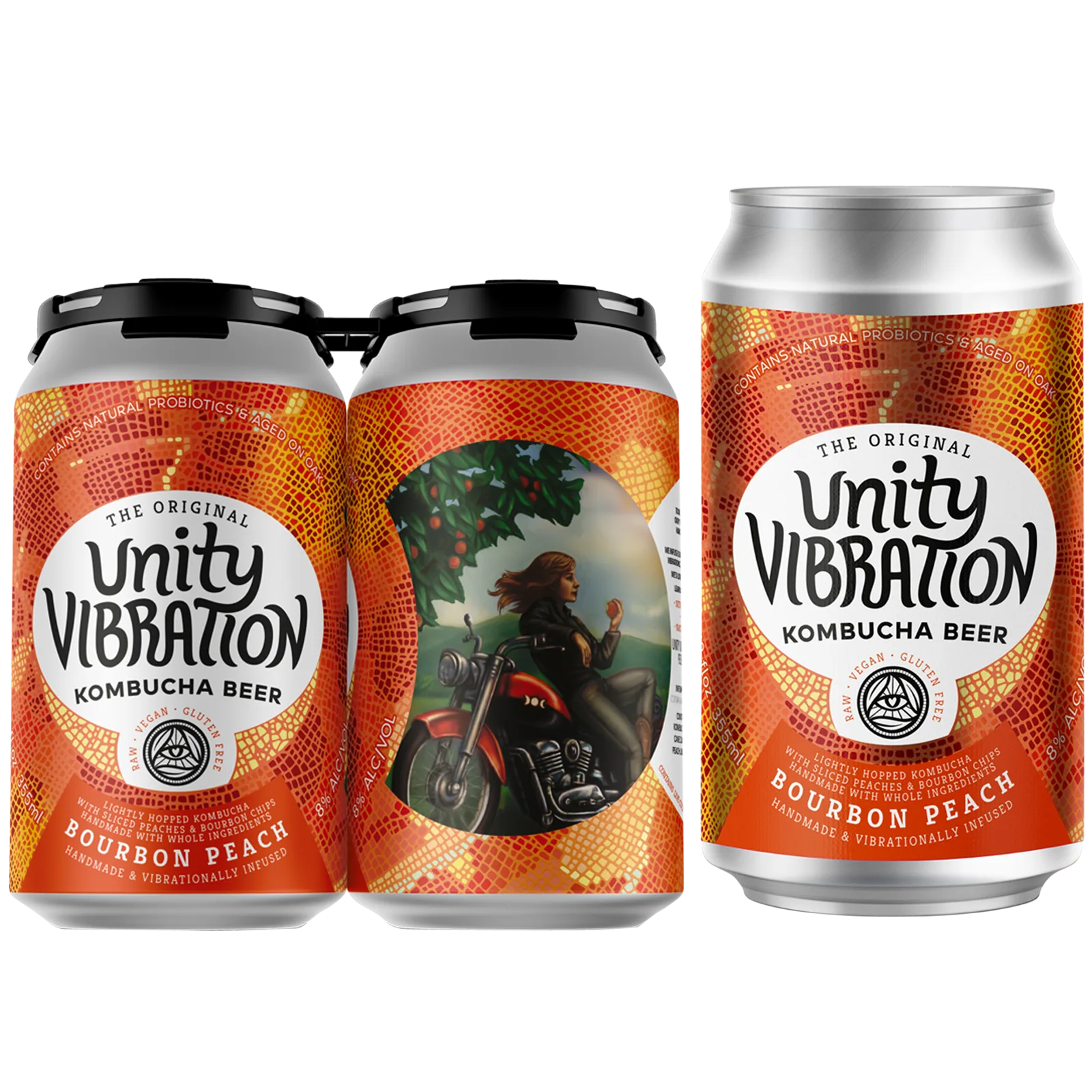 Unity Vibration Bourbon Peach Kombucha Beer 4pk 12oz Can